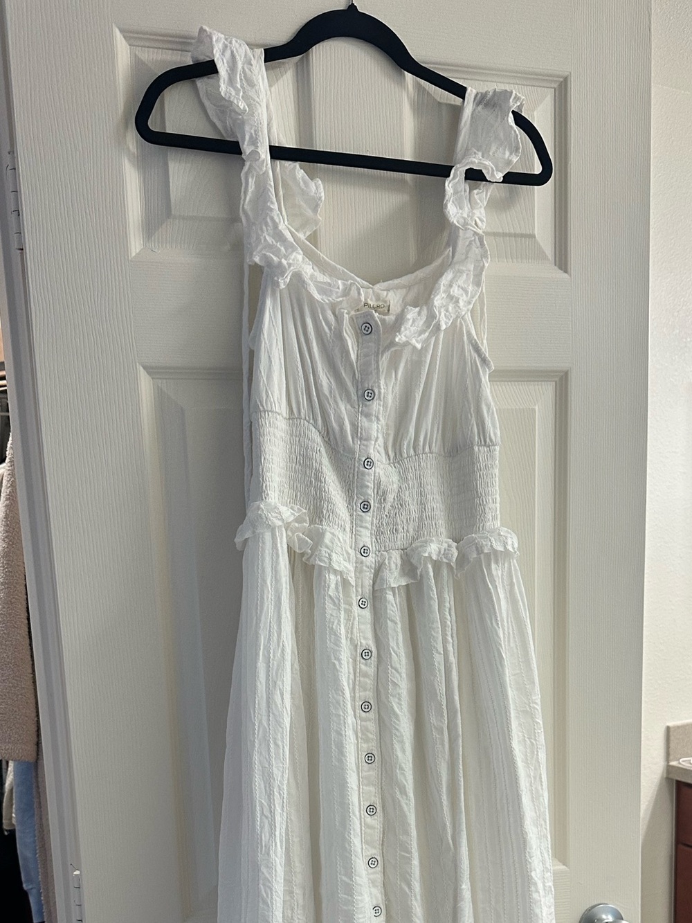Pilcro by Anthropologie White Button-Front Ruffled Maxi Dress